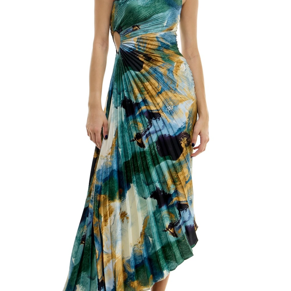 Socialite Asymmetrical Dress in Green, Blue, and Gold